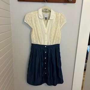 HD in Paris Cream Lace and Denim Dress from Anthropologie